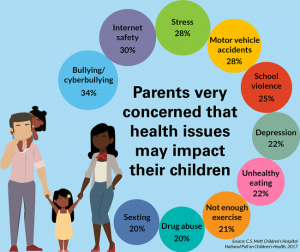Bullying and internet safety are top health concerns for parents